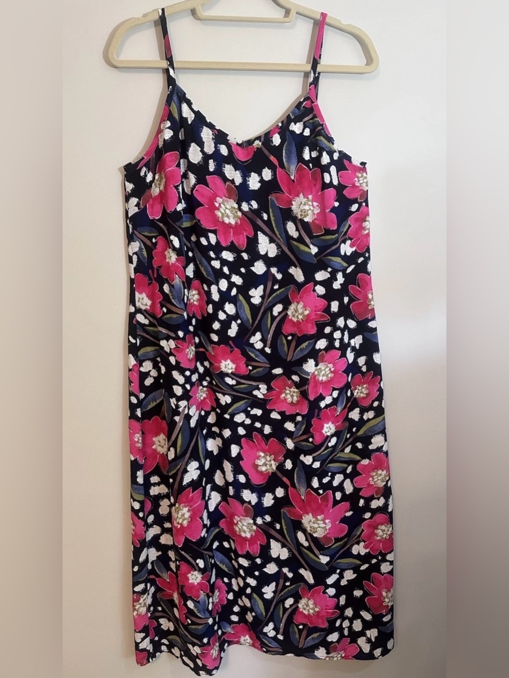 Nic+Zoe Women’s Black Pink Flower Floral Printed Midi Slip Slit Dress Size M